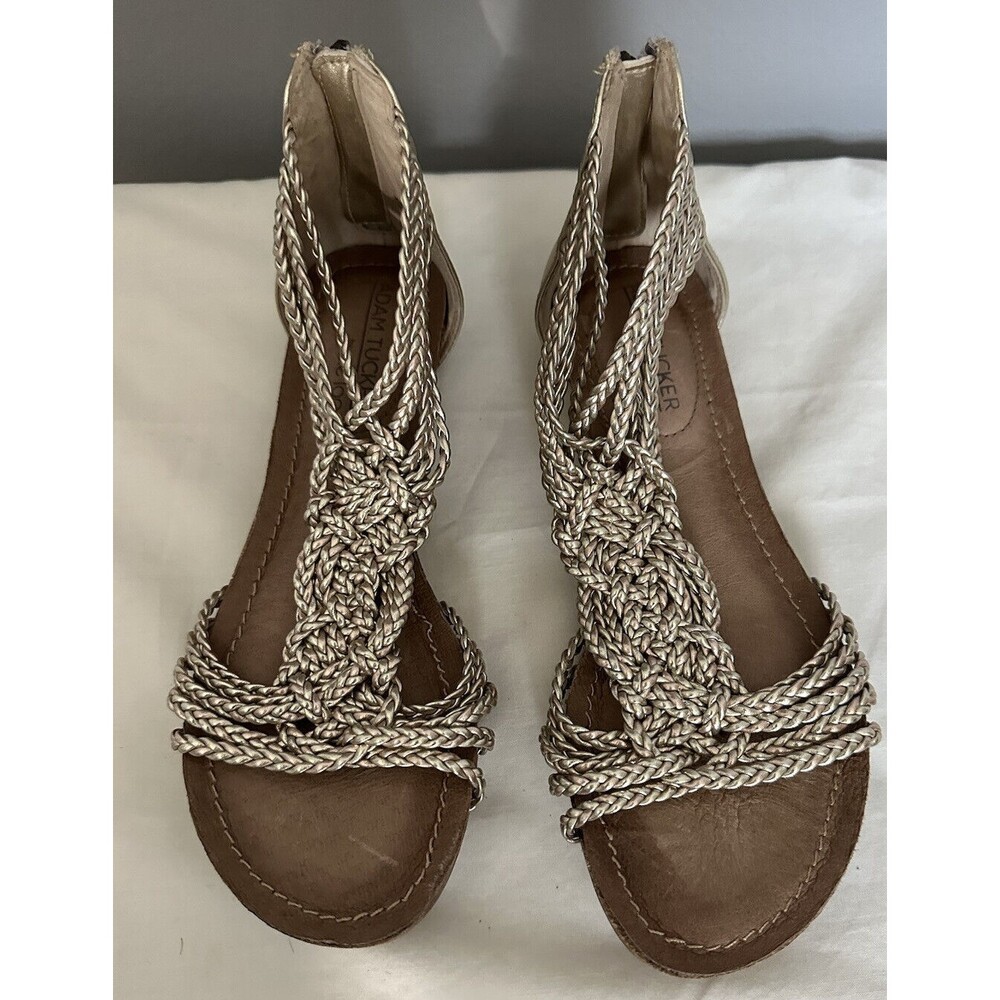 Adam Tucker by Me Too Nikita 5 Gold Open Toe Gladiator CushIoned Sandal Sz 6 EUC